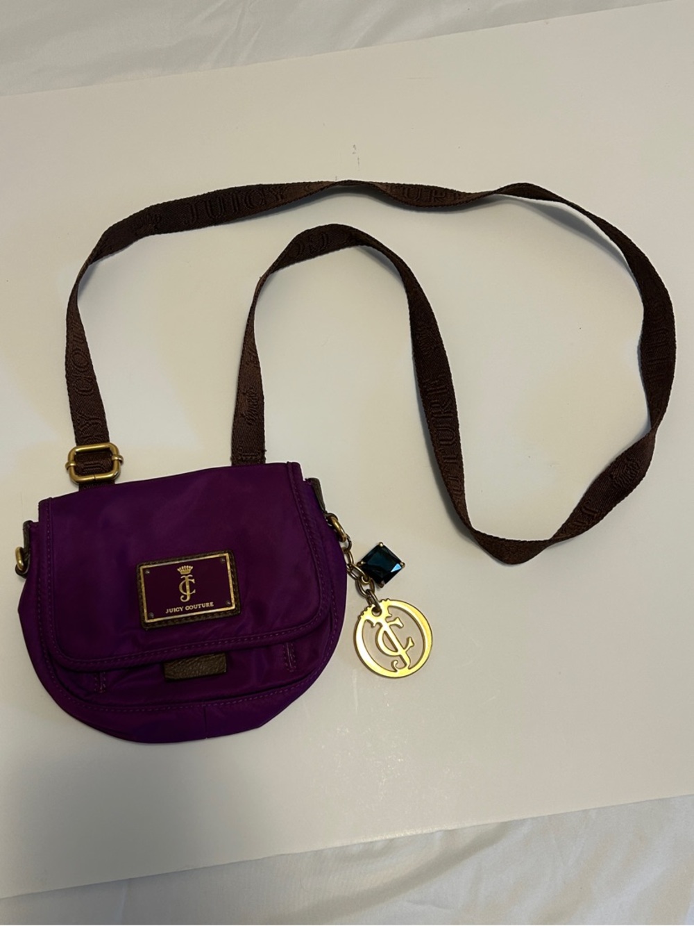 Juicy Couture Purple Crossbody Bag with Brown Strap and Gold Charm